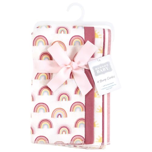 Hudson Baby Unisex Baby Cotton Flannel Burp Cloths 4-Pack, Sunshine and Rainbows, One Size2