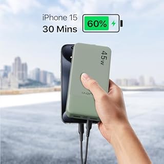 JUOVI Power Bank 20000mAh Portatile, 45W Powerbank Caricatore Portatile Ricarica Rapida, Batteria Portatile con Display Digitale, USB C In&Out Compatibile con Phone, Laptop, Tablet, PC J2621 (Verde)