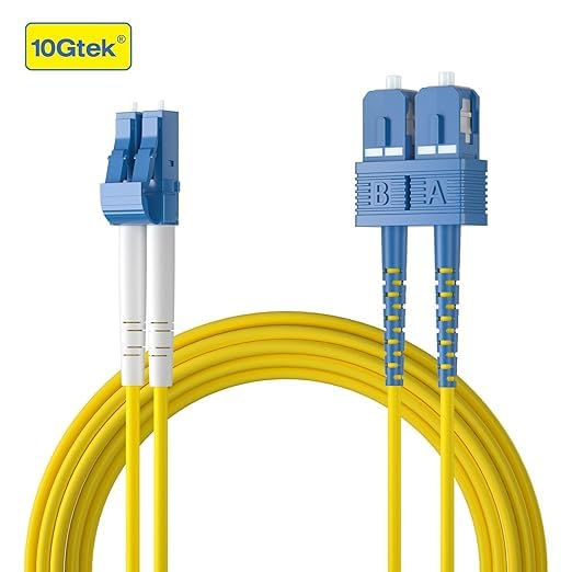 10Gtek (4 Pack kabel światłowodowych - LC do SC OS2 10Gb/Gigabit Singlemode Jumper Duplex 9/125 LSZH kabel światłowodowy dla SMF SFP Transceiver, Żółty, 10-Metrów (33-ft)