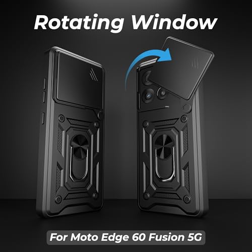 Image of A rtistque Armor Back Cover Case for Motorola Moto Edge 60 Fusion 5G / Moto Edge 60 5G | Stylish Ring Holder & Inbuilt Stand | Sliding Camera Cover |Stylish| Moto Edge 60 Fusion 5g Back Cover - Black