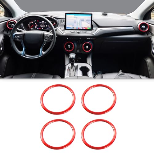 BORUIEN for Chevy Blazer 2019-2025 Up Interior Accessories Air Conditioner Vent Ring Cover Decorative Trim AC Knob Cover Aluminum Alloy 4pcs (Red)