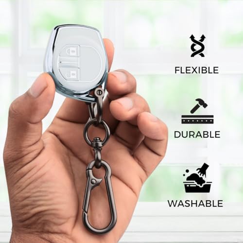 Image of KEYCEPT Silver Line TPU Key Cover Compatible with Suzuki Swift, Dzire, Ertiga, Baleno, Grand Vitara, Celerio, WagonR, Brezza, Scross, Fronx, Jimny, Ignis 2 Button Remote Key Cover (Type 1, White)