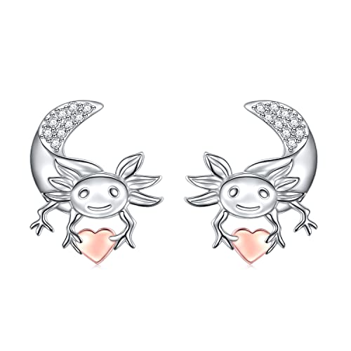 Axolotl Earrings/Ring for Women 925 Sterling Silver Hypoallergenic Axolotl Stud/Hoop Earrings Birthstone Cute Animal Jewelry Gift for Women