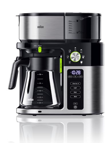 Braun MultiServe KF 9050 BK Kaffeemaschine - Filterkaffeemaschine mit Glaskanne Direktwahl von 7 Portionsgrößen für bis zu 10 Tassen Touch Display Zeitschaltuhr 1750 Watt Edelstahl/Schwarz