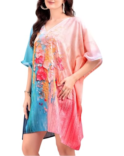 Image of AS Premium Soft Cotton Feel Kaftan Dress for Women Digital Print Free Size M-3XL Knee Length Midi Baho Kaftan Cotton Feel Beach Wear Resort Wear Lounge Wear Western Kurti Multicolor