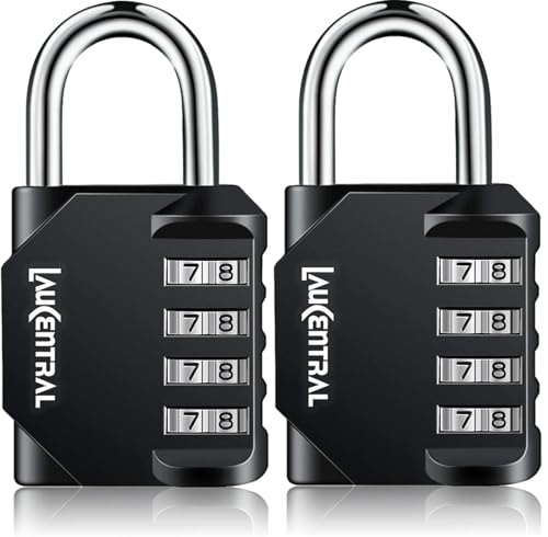LauCentral 2 Piezas Candado de Combinación 4 Dígitos, Resistente y de Seguridad Negro, Ideal para Taquilla, Gimnasio, Maleta y Armario Hogar