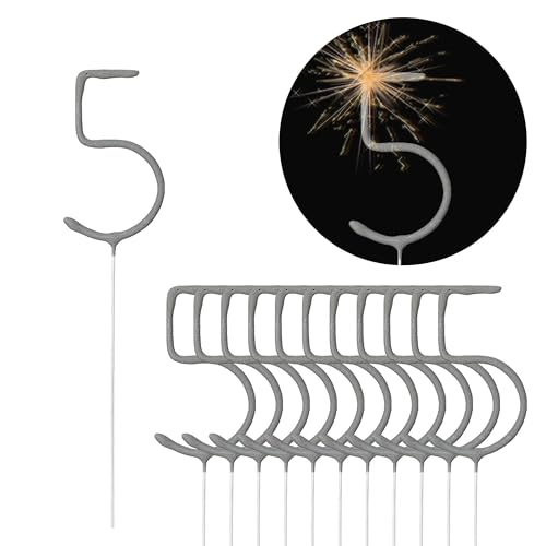 Lot de 12 bougies magiques en forme de chiffre 5 cm - Durée de combustion : 40 à 45 secondes - Décoration de fête (1 lot de 12 bougies magiques cinq)