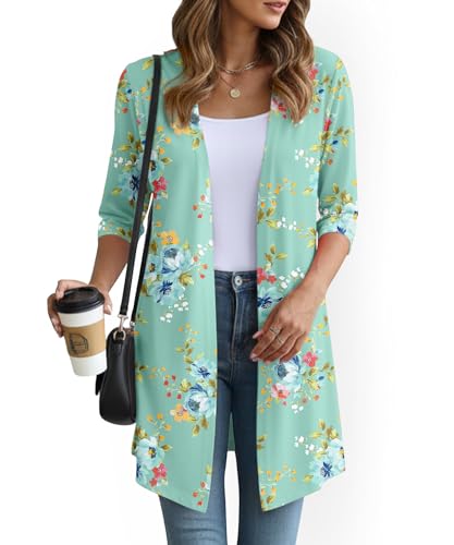 Image of YSYOKOW Lightweight Cardigans for Women 3 /4 Sleeve Long Open Front | Cardigan sweaters for women lightweight, summer cardigans for women lightweight, long cardigans for women trendy, dressy