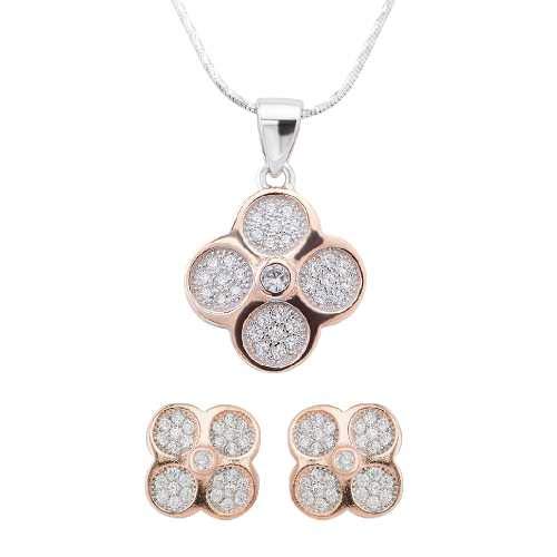 92.5 Sterling Silver Rose Gold Pendant & Chain With Earrings for Women & Girls…