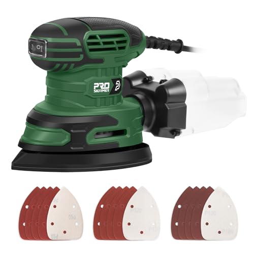 Prostormer Detail Sander, 13000RPM Mouse Sander, 1.6A Electric Palm Sanders with 15Pcs Sandpapers, Dust Collection Box for Tight Spaces Sanding, Polishing, Woodworking in Home Decoration