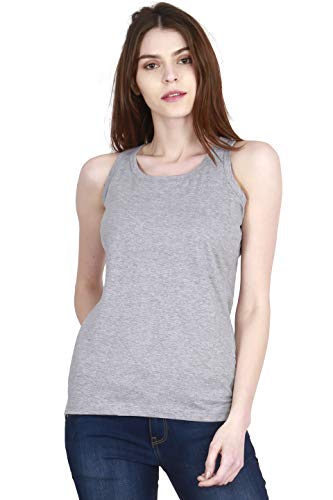Image of FLEXIMAA Women's Cotton Plain Round Neck Sleeveless T-Shirt