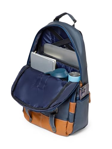 Image of ACEPACK Vegan Blue Leather Laptop Backpack - 20L, Laptop Sleeve, Anti-Sweat Padding & Organizer with Cable Slot