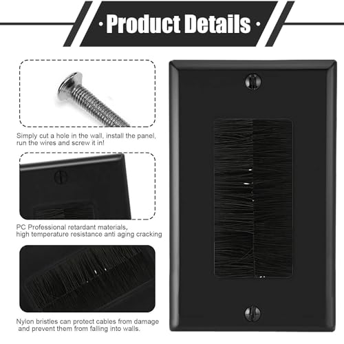 Misuyue Brush Wall Plate, 2 Pack Cable Entry Cover, Wall Cable Cover, Brush P...