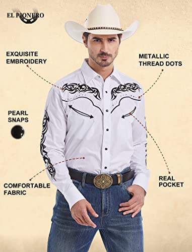 EL PIONERO Men's Western Cowboy Shirt Embroidered Shirt Long Sleeve Casual Snap Button Shirt2