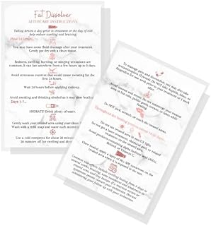 Fat Dissolve Hyaluron Pen Injection Aftercare Card | 30 Pack | Physical Printed 4x6” inches Postcard Size | Marble Look with Rose Gold Glitter Colored Icons Design