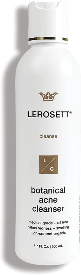LEROSETT Organic Acne Cleanser | For Visibly Clearer Skin, Non-Drying, 65% Super Aloe, 2% Salicylic Acid, Oil-Free, Pro-Vitamin, Made in the USA (6.7 oz)