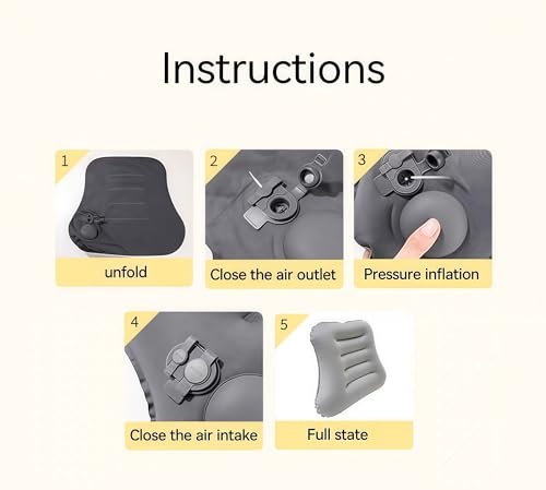 Inflatable Lumbar Support Pillow for Travel Seat and Office Chair, Back Support Pillow for Airplane Travel and Car, Lumbar Pillow for Lower Back Pain Relief and Improve Posture, Easy to Carry - Grey