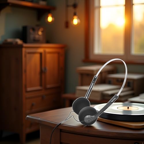 Retro Over-Ear Headphone,Vintage Feelings Underwire Headphones,Retro Lightweight Earphones,Hi-Fi Stereo Earphone Headset,Headphone,for Most Mobile Phones Playback Pevices Headphones (Black) - Thumbnail 2
