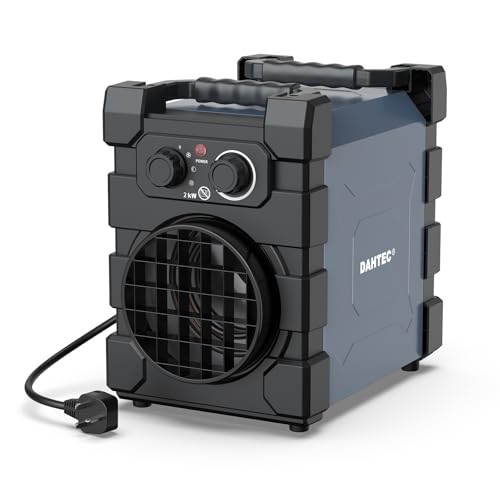 DAHTEC 2000W Commercial Electric Fan Heater - ECO & Heavy-Duty -Thermostat & Overheat Protection - Ideal for Construction Site, Garage, Greenhouse