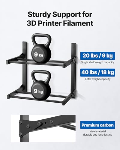 Image of VEVOR Wall Mount Printer Filament Storage Rack, 2-Tier Wall Bracket Storage Shelf, Rolling Filament Spool Holders Racks with Wheels, Filaments Organzied for 3D Printing Studio, Workshop (Shelf Only)
