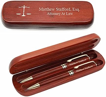 Executive Gift Shoppe | Legal Theme Personalized Cherrywood Double Pen and Box Set with Custom Engraving