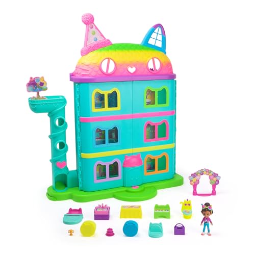 Gabby’s Dollhouse, 15-teiliges Purrfect Party Puppenhaus Spielset im Regenbogen-Look, über 60cm mit Gabby-Figur, Möbeln und Geräuscheffekten, ab 3 Jahren