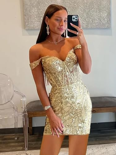 Short Homecoming Dresses for Teens Sequin Off The Shoulder Cocktail Party Dress2