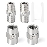 GASHER 4PCS 304 Stainless Steel Pipe Fitting, Hex Nipple Hex Coupling, 1/4' x 1/4' NPT Male Thread...