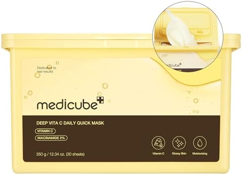 MEDICUBE Deep Vita C Daily Quick Mask 30 Mask/Box - Brightening Sheet Mask with Vitamin C for Hydrating and Even Skin Tone