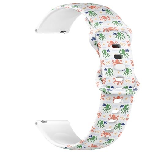 Compatible with Garmin Fenix 7/7 Pro, Fenix 6/6 Pro, Fenix 5/5 Plus, Epix (Gen2) / Epix Pro (Gen2), 22mm Sport Watch Band (Cute Repeated Ornament Octopus) Silicone Soft Strap Bracelet