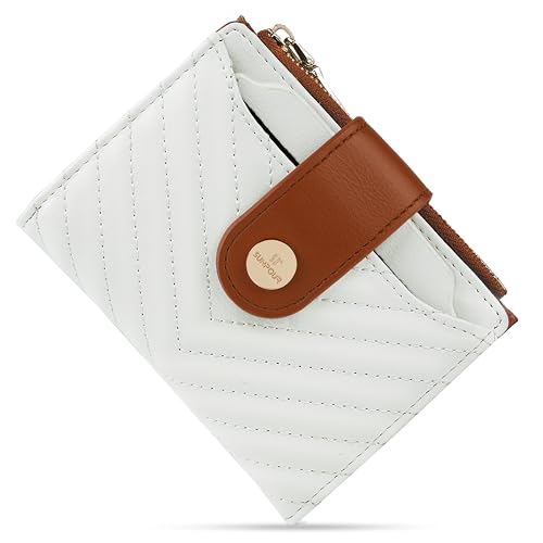 Small Womens Wallet,Leather RFID Blocking Bifold Ladies Wallet,Compact Card Holder Wallet with Zipper Pocket for Handbag,Travel & Crossbody Bag(Quilted, Beige＆Brown)