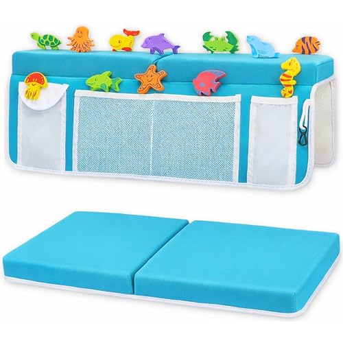 Image of Supa Ant Bath Kneeler –8 Suction Cups & 1.5" Thicker Padding.Certified Bath Kneeling Pad for Bath Tub & 5 Bath Toy Organizer. Fast Dry Bath Kneeler and Elbow Rest Pad Set. Baby Bath Essentials Blue