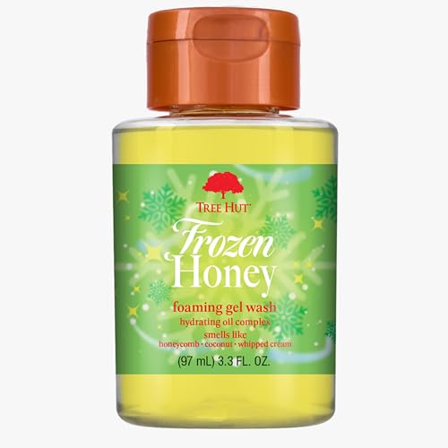 Image of Tree Hut Frozen Honey Mini Body Wash, Travel Size Shower Gel w /Shea Butter & Essential Oils, Soft Smooth Skin, Gentle Cleanser For All Skin Types, TSA Approved, Self Care Gifts for Women, 3.3 Fl Oz