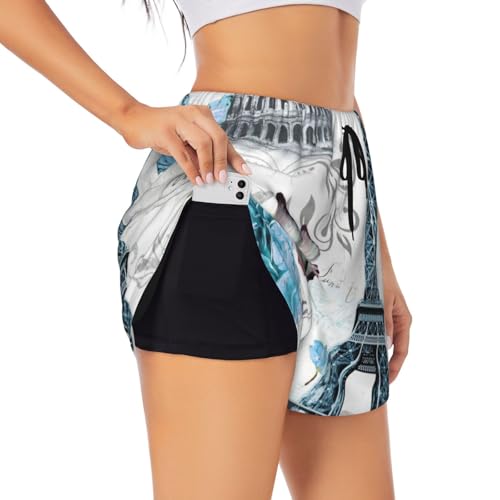 Short de yoga noir fleuri pour femme à double épaisseur, idéal pilates et running M
