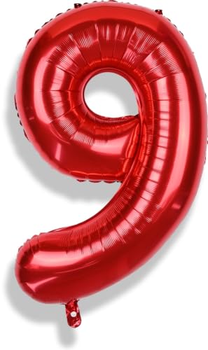 40 Inch Number 9 Balloons for Girls, Red Giant 9th Birthday Party Number Balloons 0-9 Set Decorations for Women Men Anniversary Celebration Graduation Party Decoration Supplies