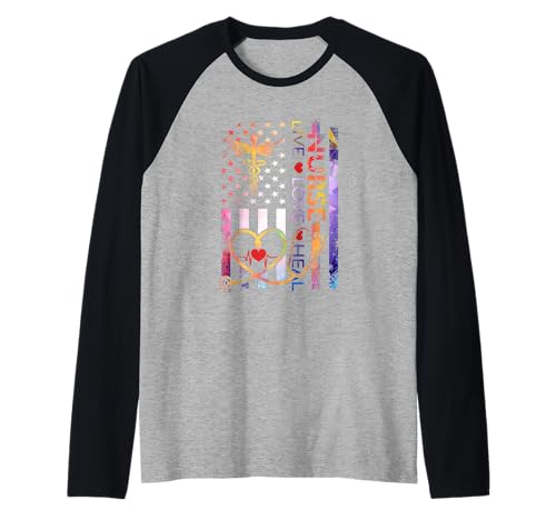 Nurse Week Live Loves Heal Nusing Flag colorato stetoscopio Maglia con Maniche Raglan