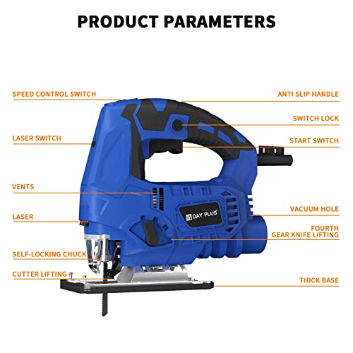800W 230V Electric Jigsaw, 6 Speeds, Laser Guide, LED Light, Electric Saw to Cut Wood Wood Cutter Jigsaw, Quick Tool Free Blade Change, 100mm Wood Cutting, 10mm Steel Cutting, 30mm Plastic Cutting 6 800W 230V Electric Jigsaw, 6 Speeds, Laser Guide, LED Light, Electric Saw to Cut Wood Wood Cutter Jigsaw, Quick Tool Free Blade Change, 100mm Wood Cutting, 10mm Steel Cutting, 30mm Plastic Cutting - Image 6