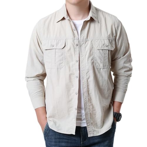 Chemise cargo homme coupe décontractée à manches longues multi-poches coton