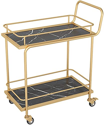 Carrito de bebidas de 2 niveles con ruedas, ruedas con cerradura, carrito de almacenamiento para cocina, sala de estar, estante multiusos, material de madera y metal, color negro
