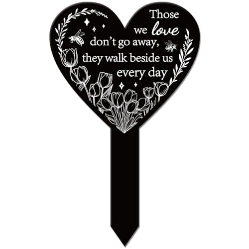 GLOBLELAND Estaca de jardín con forma de corazón de abeja de tulipán, estaca conmemorativa para cementerio, estaca de acrílico para tumba, estaca impermeable de condolencias para patio, tumba,