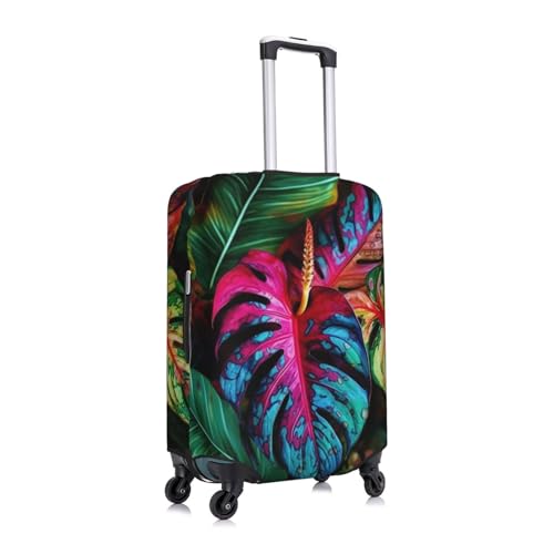 Colorful Tropical Leaf Luggage Cover Elastic Washable Suitcase Cover Anti-Scratch Suitcase Protector Spandex Luggage Protector Travel Baggage Covers for 18-32 inch Luggage, X-Large, Black3