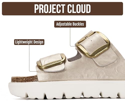 Image of Project Cloud 100% Genuine Leather Platform Sandals Women Footwear - Wedge Chunky Slides for Women 2026 with Memory Foam Insole & Cork Footbed Womens Sandals (GreeceChunky)