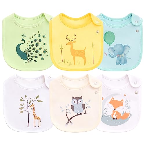 Maiwa 6-Pack Baby Bibs Set: 100% Cotton, Waterproof, Snap Closure,Baby Boys Girls Unisex Design -...