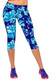 Ancia Womens Active Workout Capri Leggings Fitness Tights Pants Tracksuits Blue Snows L