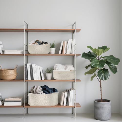 Cozary Aufbewahrungskorb Aus Baumwolle – Handgefertigter Badezimmer Organizer & Multifunktionskorb (2 Größen) – Aufbewahrungskorb Geflochten Für Bad, Küche, Kinderzimmer – 3 Stück