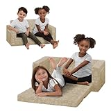 Delta Children - Serta Perfect Sleeper Kids 2-Seater Sofa, Convertible 2-in-1 Flip Open Toddler Couch Sleeper, Foam Chair for Playroom & Bedroom, Bed Lounger, Comfy Play Sleeping Lounge Chair, Cream