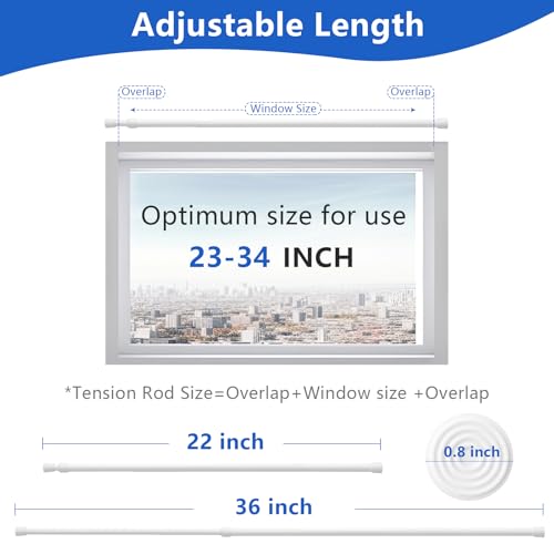 Image of Goowin Tension Curtain Rod 22 to 36 Inch, 5 /8 inch Diameter No Drilling Small Tension Rod, Expandable Spring Loaded Curtain Rods, Rods for Closet, windows, Cupboard, 4 Pack, White
