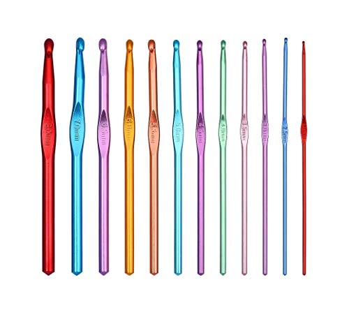 Image of Crochet Hook Set 12 Pcs Aluminum Knitting Needles | Color-Coded Crochet Hooks (2.0mm-8.0mm) | Smooth Metal Crochet Needles for Yarn Knitting, Amigurumi, Sewing & DIY Craft Supplies