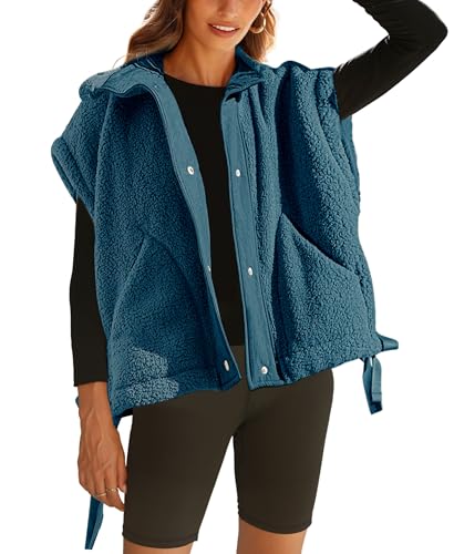 OPCAKM Women's Fuzzy Fleece Vest Oversized Sleeveless Sherpa Jacket Warm Button Down Gilet Outerwear with Pockets