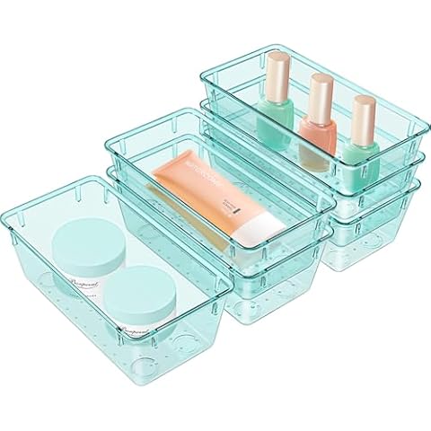 WOWBOX 6 PCS Clear Plastic Drawer Organizer Set, Desk Drawer Divider Organizers and Storage Bins for Makeup, Jewelry, Gadgets for Kitchen, Bedroom, Bathroom, Office Cover